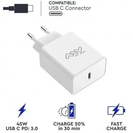 Myway Cargador de Pared MWACC0018 45W USB Tipo-C Blanco Myway Cargador de Pared MWACC0018 45W USB Tipo-C Blanco